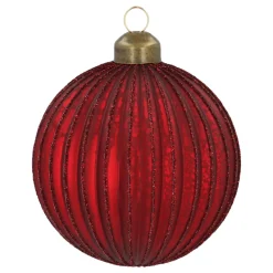Matte Red Crackle Christmas Bauble With Glitter Lines