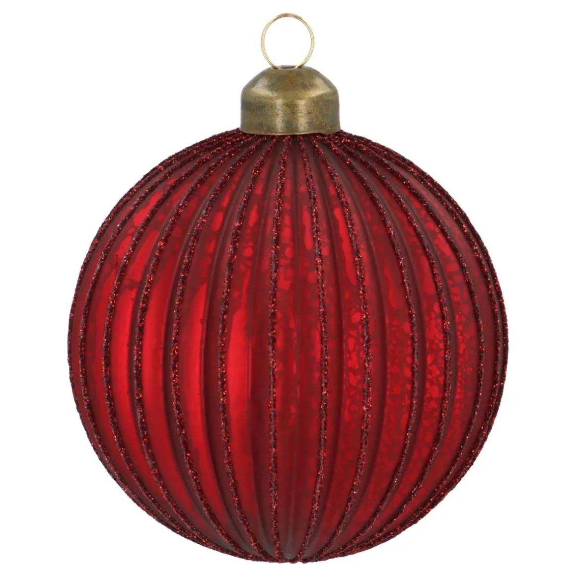 Matte Red Crackle Christmas Bauble With Glitter Lines