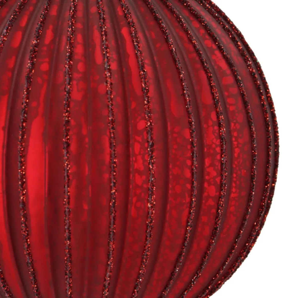 Matte Red Crackle Christmas Bauble With Glitter Lines
