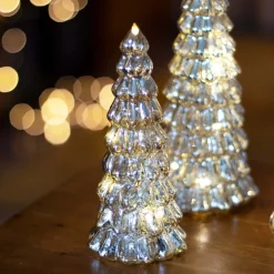 Mercury Glass Tree With LED Lights 21cm Silver