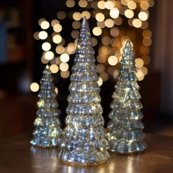 Mercury Glass Tree With LED Lights 33cm Silver