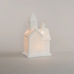 Miniature Church With LED | Porcelain | 21cm | White