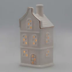 Miniature House With LED | Porcelain | 17cm | White