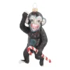 Monkey With Candy Cane Ornament | Glass | Black | 12cm