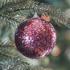 Multicolour Glitter Christmas Bauble | Shatterproof 8 Cm