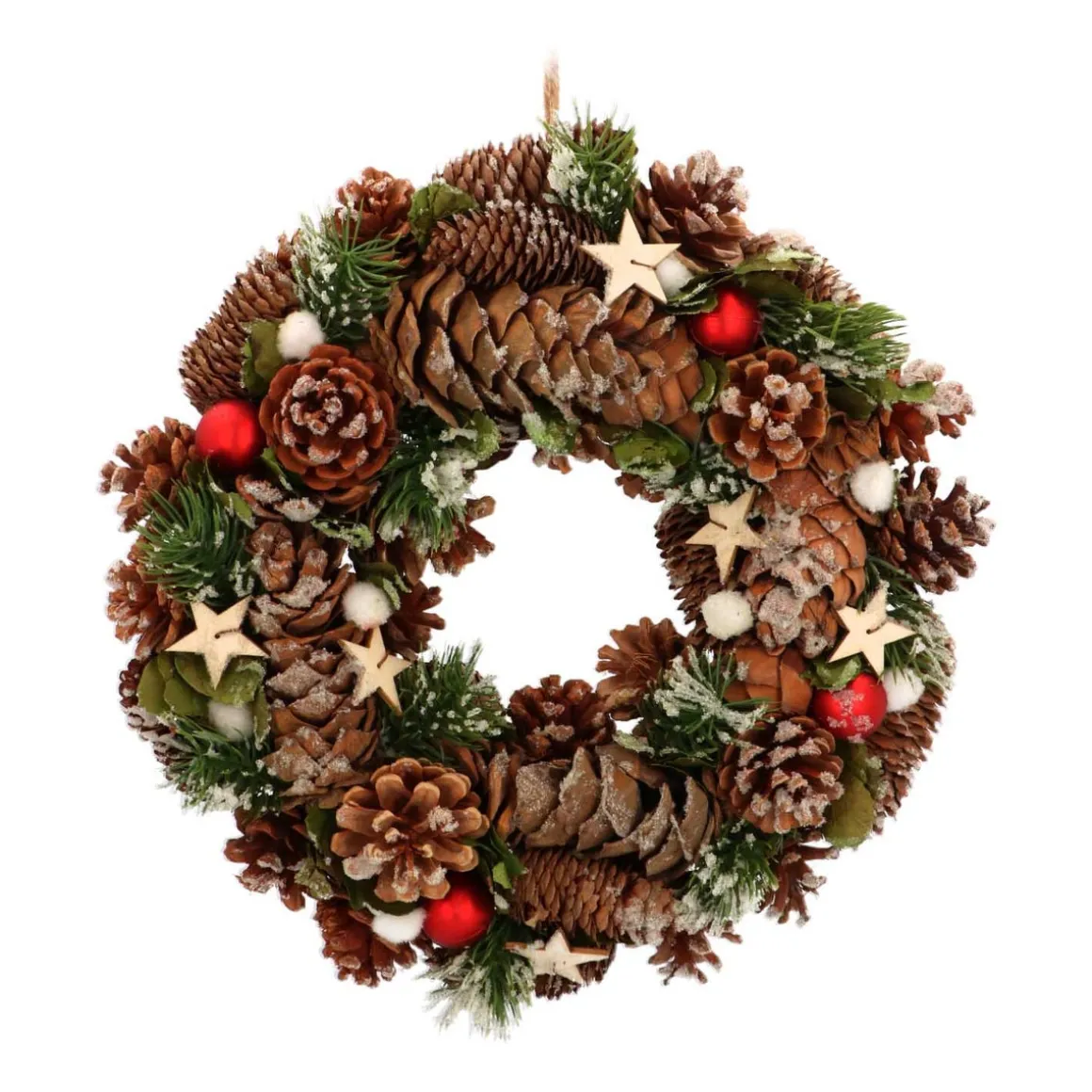 Natural Christmas Wreath With Red Baubles 34cm