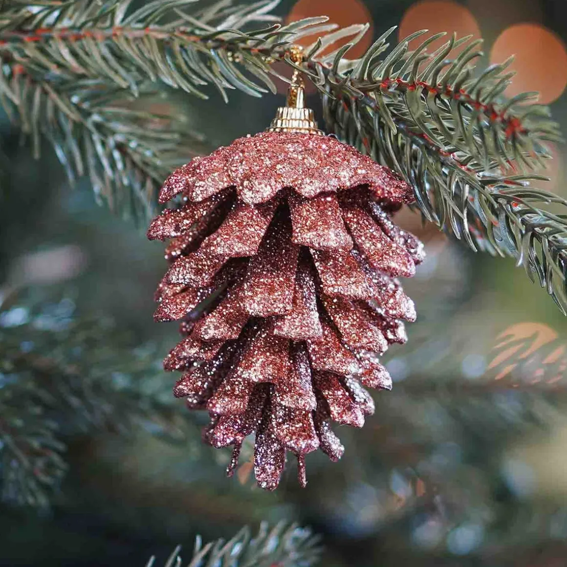 Natural Pine Cone Ornament | Bronze Glitter | 8 Cm