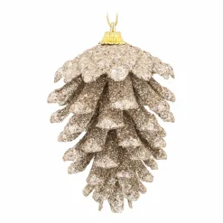 Natural Pine Cone Ornament | Champagne Glitter | 8 Cm