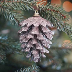 Natural Pine Cone Ornament | Champagne Glitter | 8 Cm