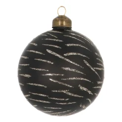 Noble Glass Christmas Bauble With Golden Lines 8cm Black