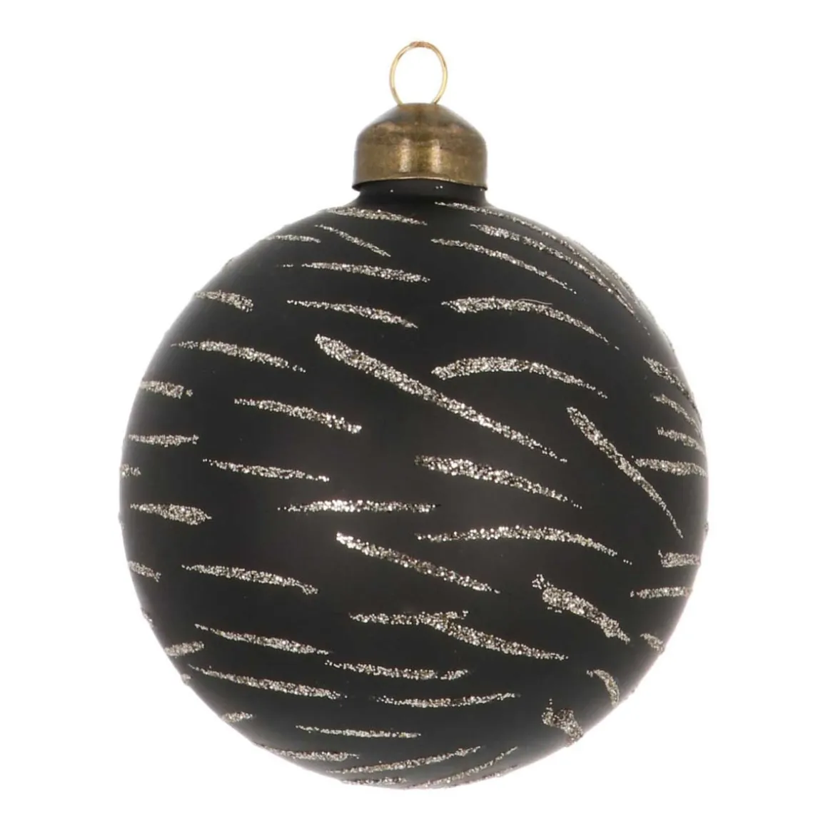 Noble Glass Christmas Bauble With Golden Lines 8cm Black