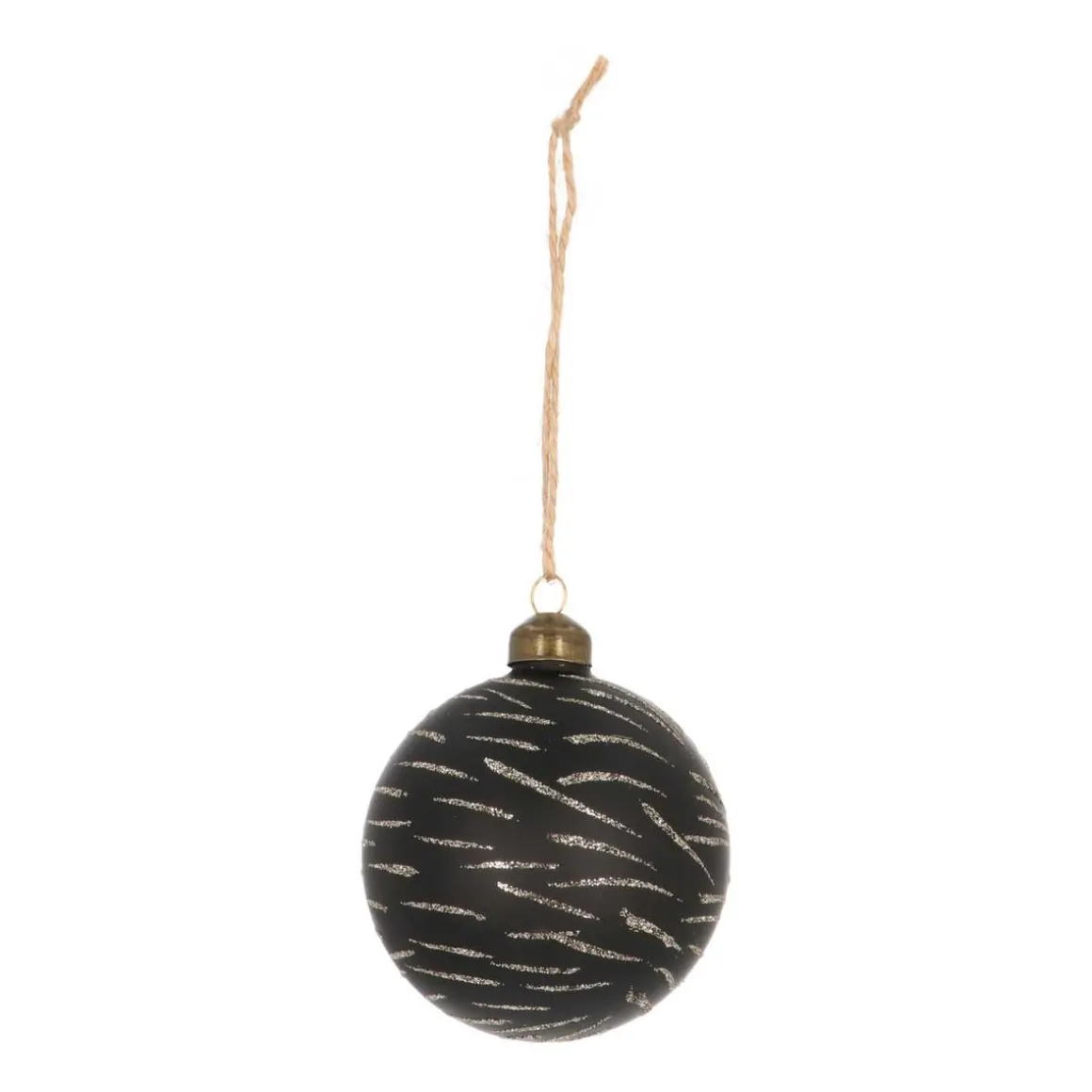 Noble Glass Christmas Bauble With Golden Lines 8cm Black
