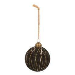 Noble Glass Christmas Bauble With Golden Stripes 8cm Black