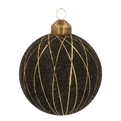 Noble Glass Christmas Bauble With Golden Stripes 8cm Black