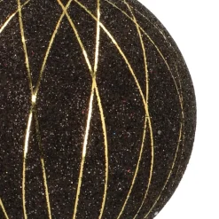 Noble Glass Christmas Bauble With Golden Stripes 8cm Black
