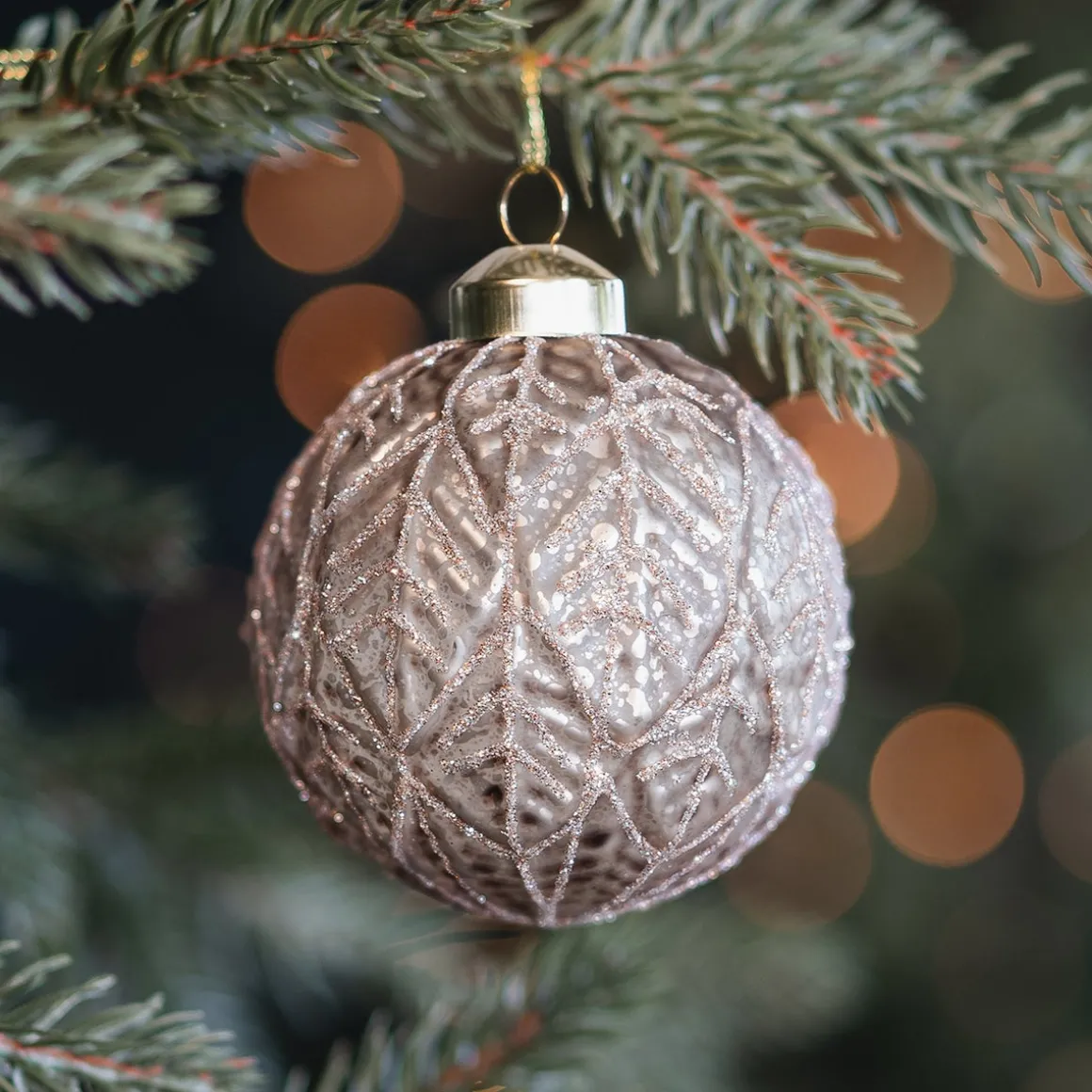 Nostalgic Brown Christmas Bauble With Leaf Motif