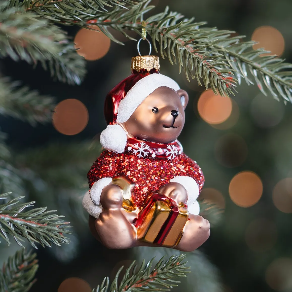 Nostalgic Teddy Bear Ornament With Santa Hat