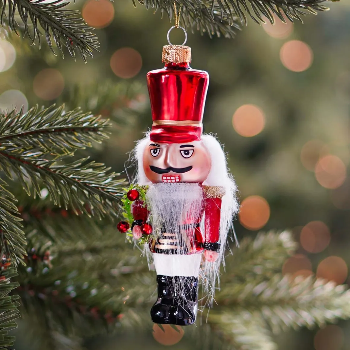 Nutcracker Christmas Ornament | Glass | Red | 13cm