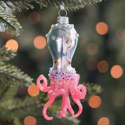 Octopus Glass Hanging Figurine 13.5cm Pink