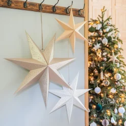 Paper Christmas Star With Wood Pattern And String