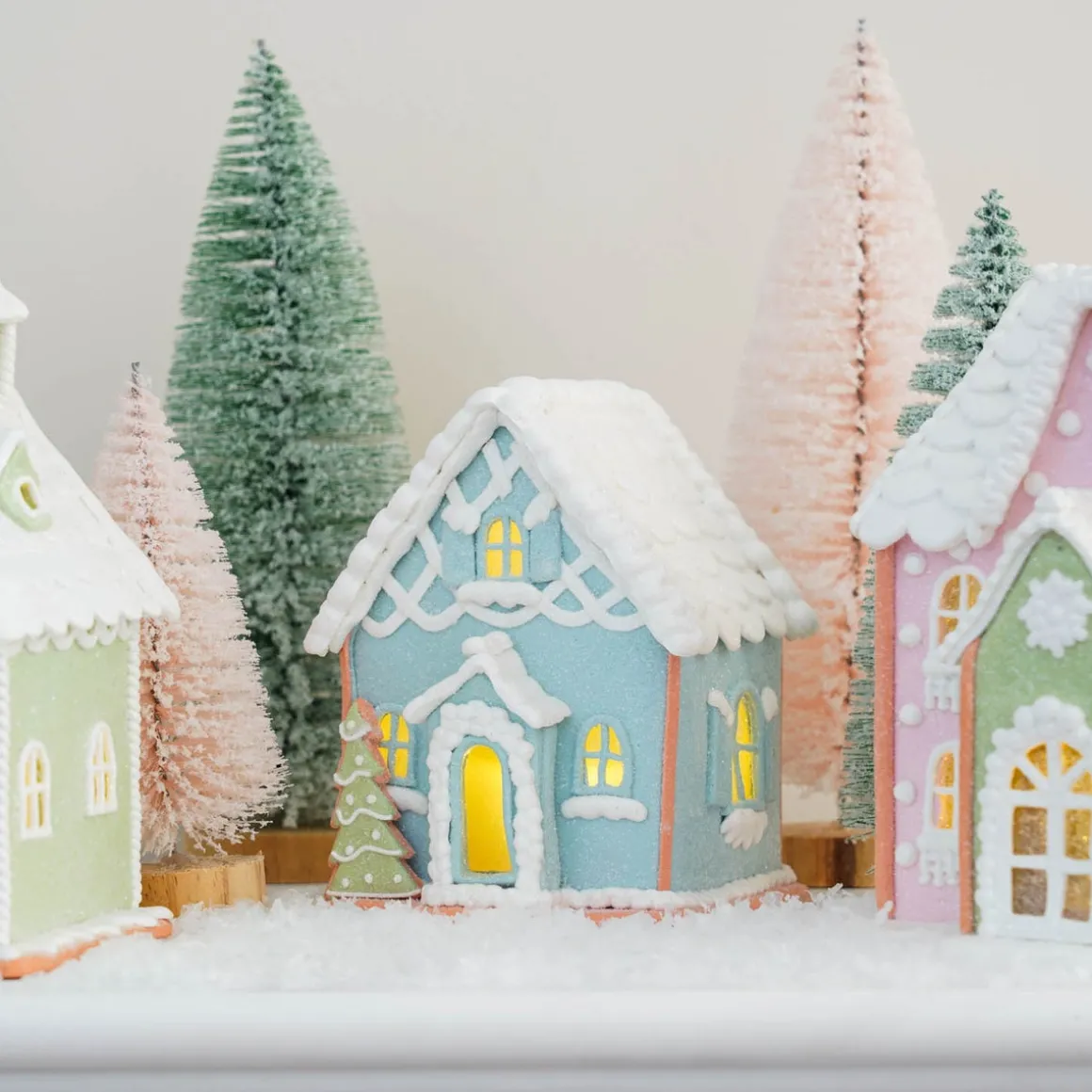Pastel Blue Gingerbread Cottage Delight | LED | Clay | Handcrafted | 14cm High