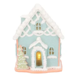 Pastel Blue Gingerbread Cottage Delight | LED | Clay | Handcrafted | 14cm High