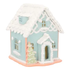 Pastel Blue Gingerbread Cottage Delight | LED | Clay | Handcrafted | 14cm High