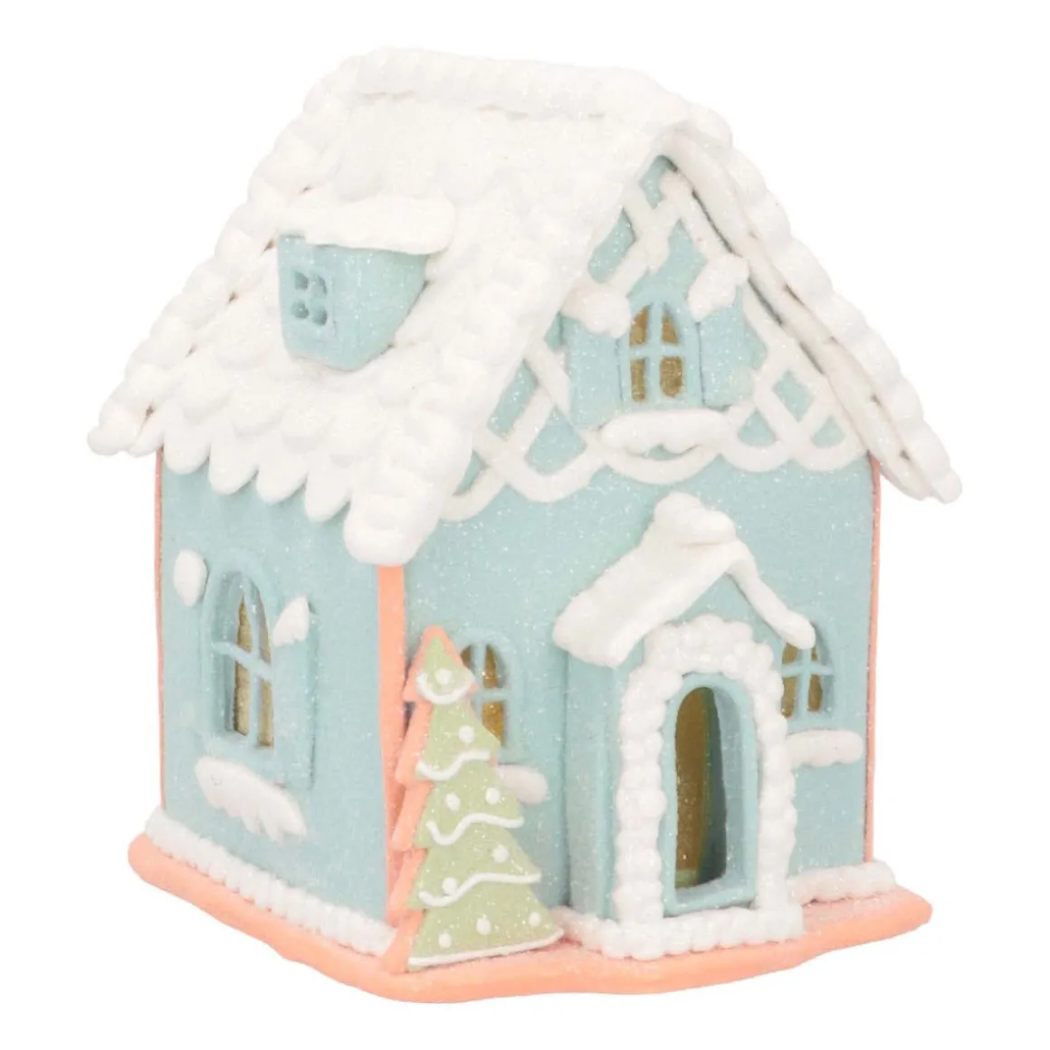 Pastel Blue Gingerbread Cottage Delight | LED | Clay | Handcrafted | 14cm High