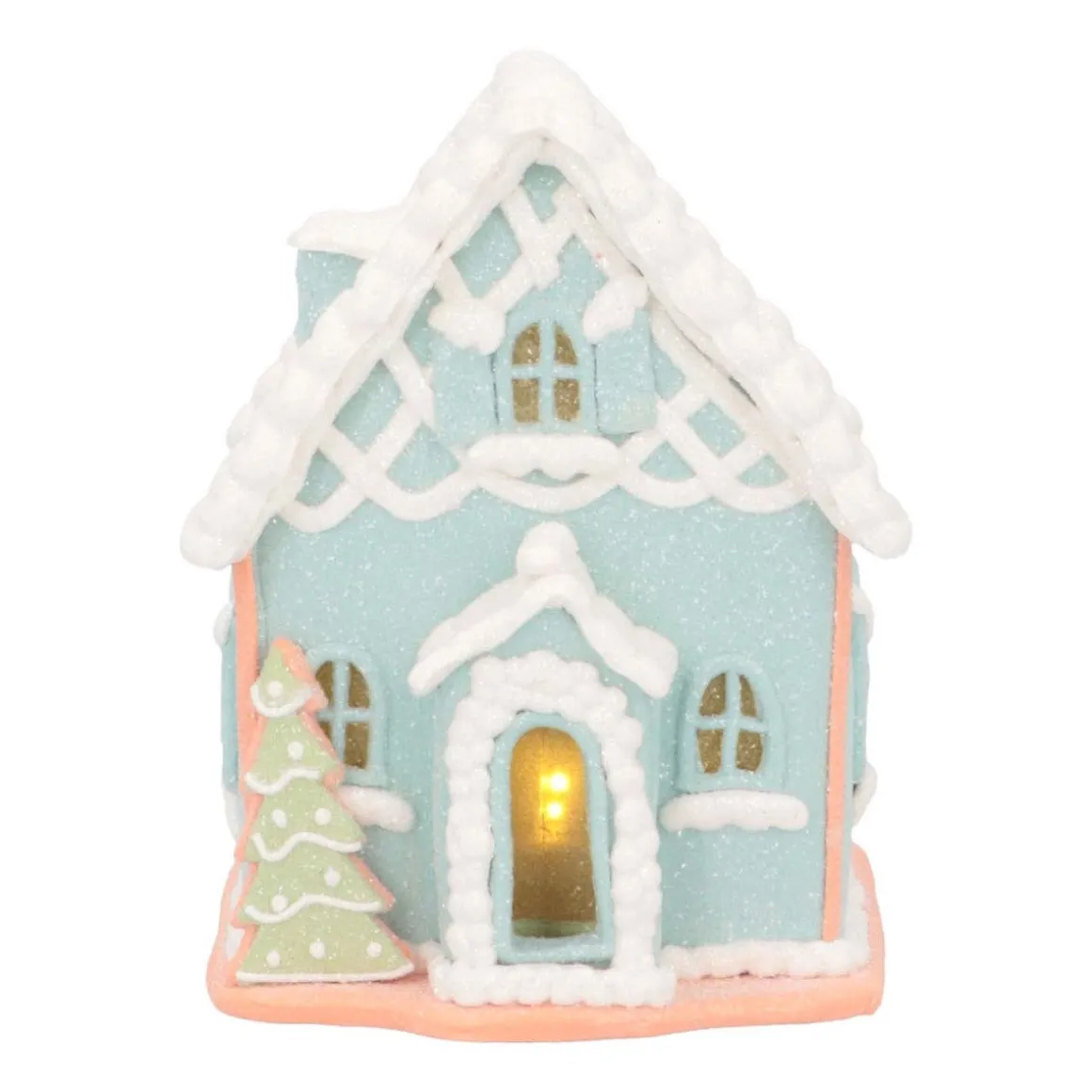 Pastel Blue Gingerbread Cottage Delight | LED | Clay | Handcrafted | 14cm High