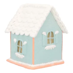 Pastel Blue Gingerbread Cottage Delight | LED | Clay | Handcrafted | 14cm High