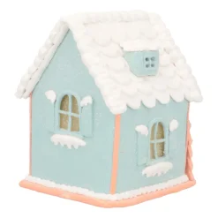 Pastel Blue Gingerbread Cottage Delight | LED | Clay | Handcrafted | 14cm High