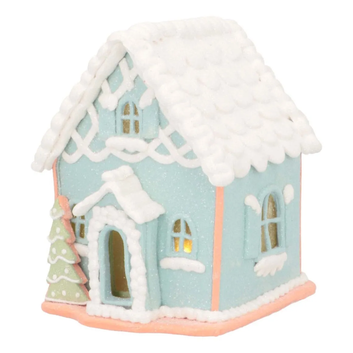 Pastel Blue Gingerbread Cottage Delight | LED | Clay | Handcrafted | 14cm High