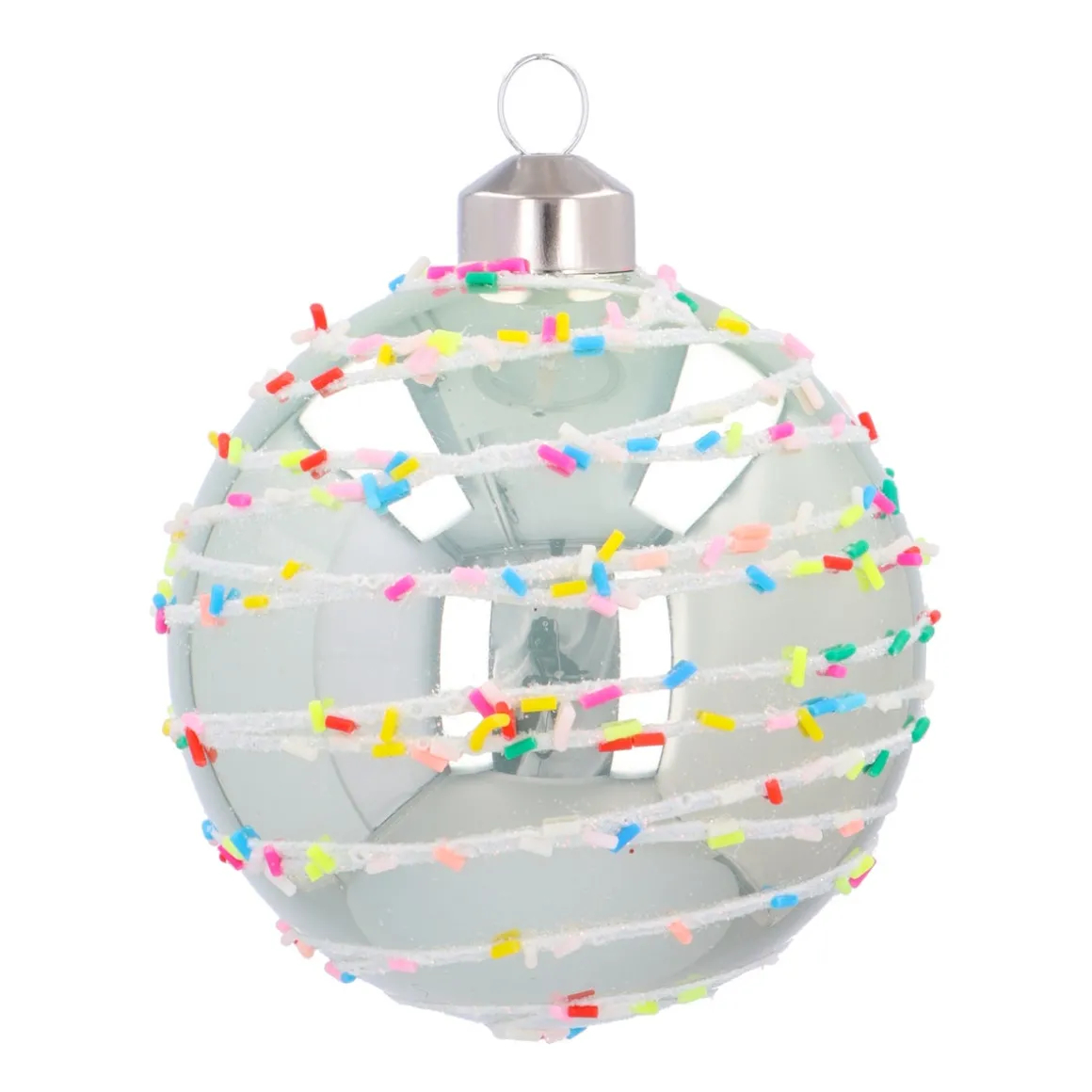 Pastel Green Christmas Bauble With Colorful Speckles