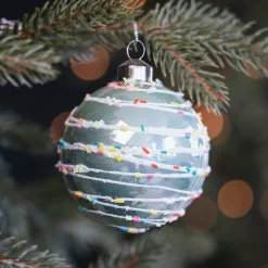 Pastel Green Christmas Bauble With Colorful Speckles