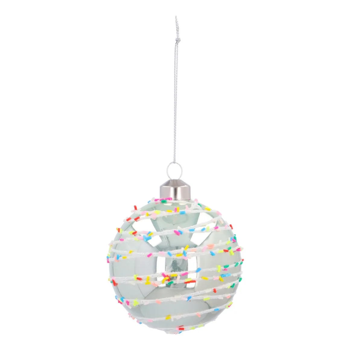 Pastel Green Christmas Bauble With Colorful Speckles