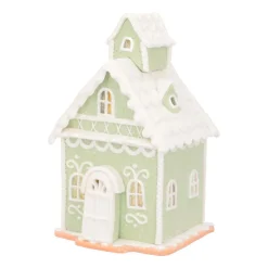 Pastel Green Gingerbread Cottage | LED | Clay | Handcrafted | 19cm High