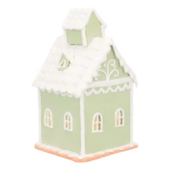 Pastel Green Gingerbread Cottage | LED | Clay | Handcrafted | 19cm High