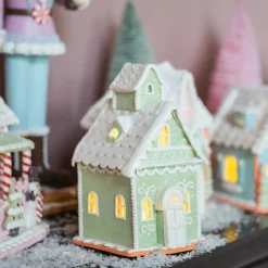 Pastel Green Gingerbread Cottage | LED | Clay | Handcrafted | 19cm High