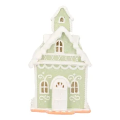 Pastel Green Gingerbread Cottage | LED | Clay | Handcrafted | 19cm High