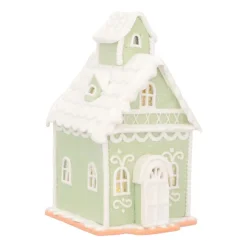 Pastel Green Gingerbread Cottage | LED | Clay | Handcrafted | 19cm High