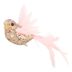 Pink Bird On A Clip With Sparkling Glitter