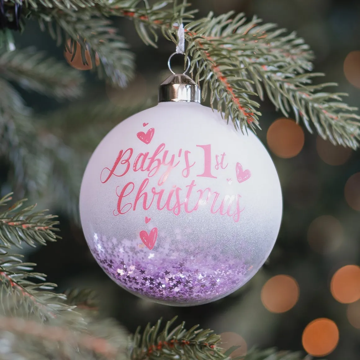Pink Christmas Bauble 'Baby's First Christmas'