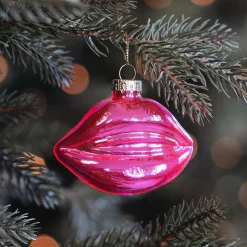 Pink Glass Mouth-shaped Ornament
