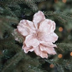 Pink Magnolia Decorative Flower With Glitters