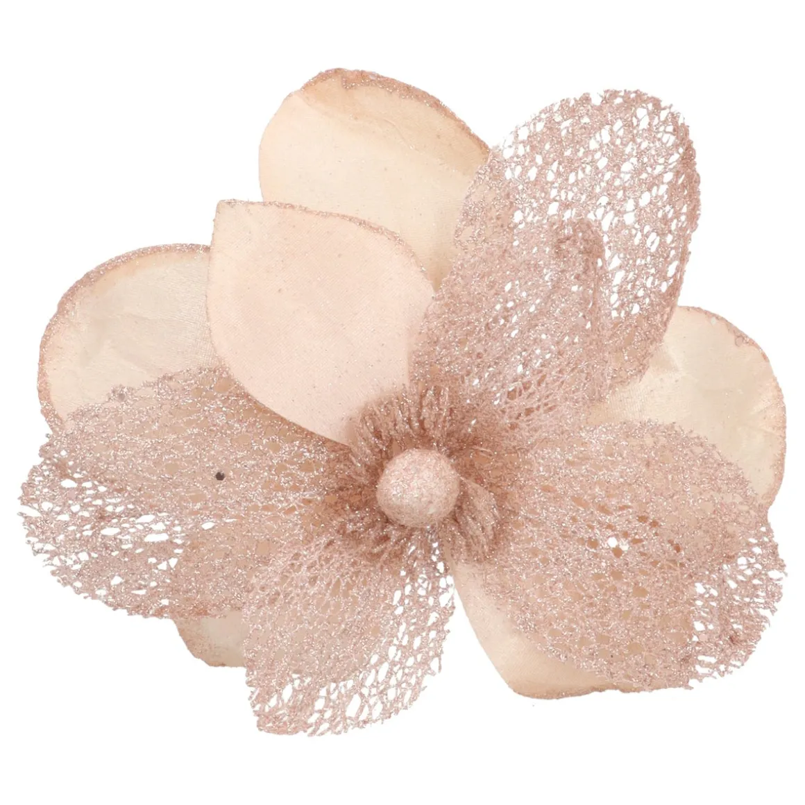 Pink Magnolia Pick Flower With Glitters And Organza