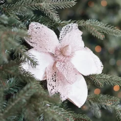 Pink Magnolia Pick Flower With Glitters And Organza