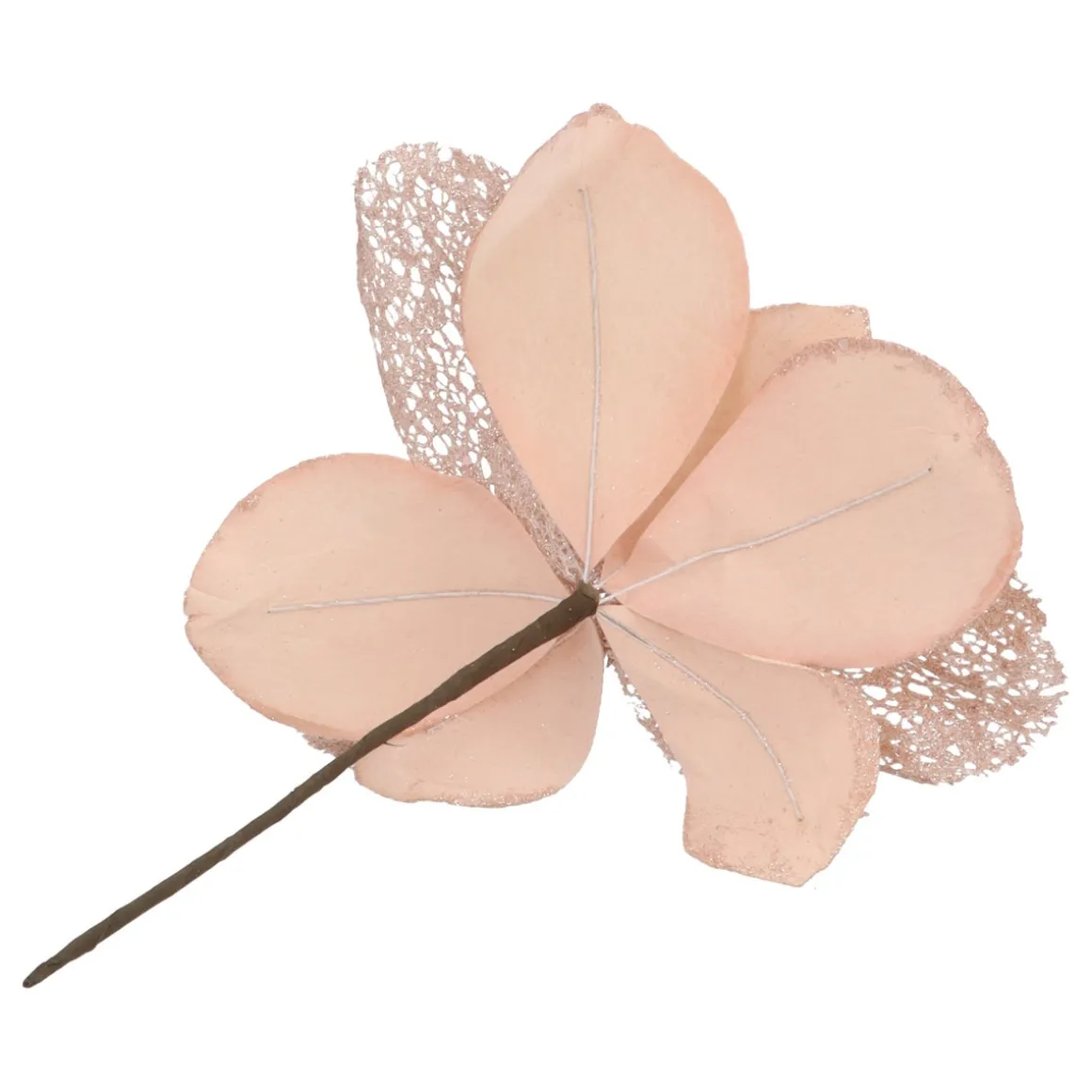 Pink Magnolia Pick Flower With Glitters And Organza