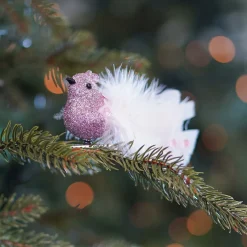 Pink White Clip On Bird Ornament | 15 Cm