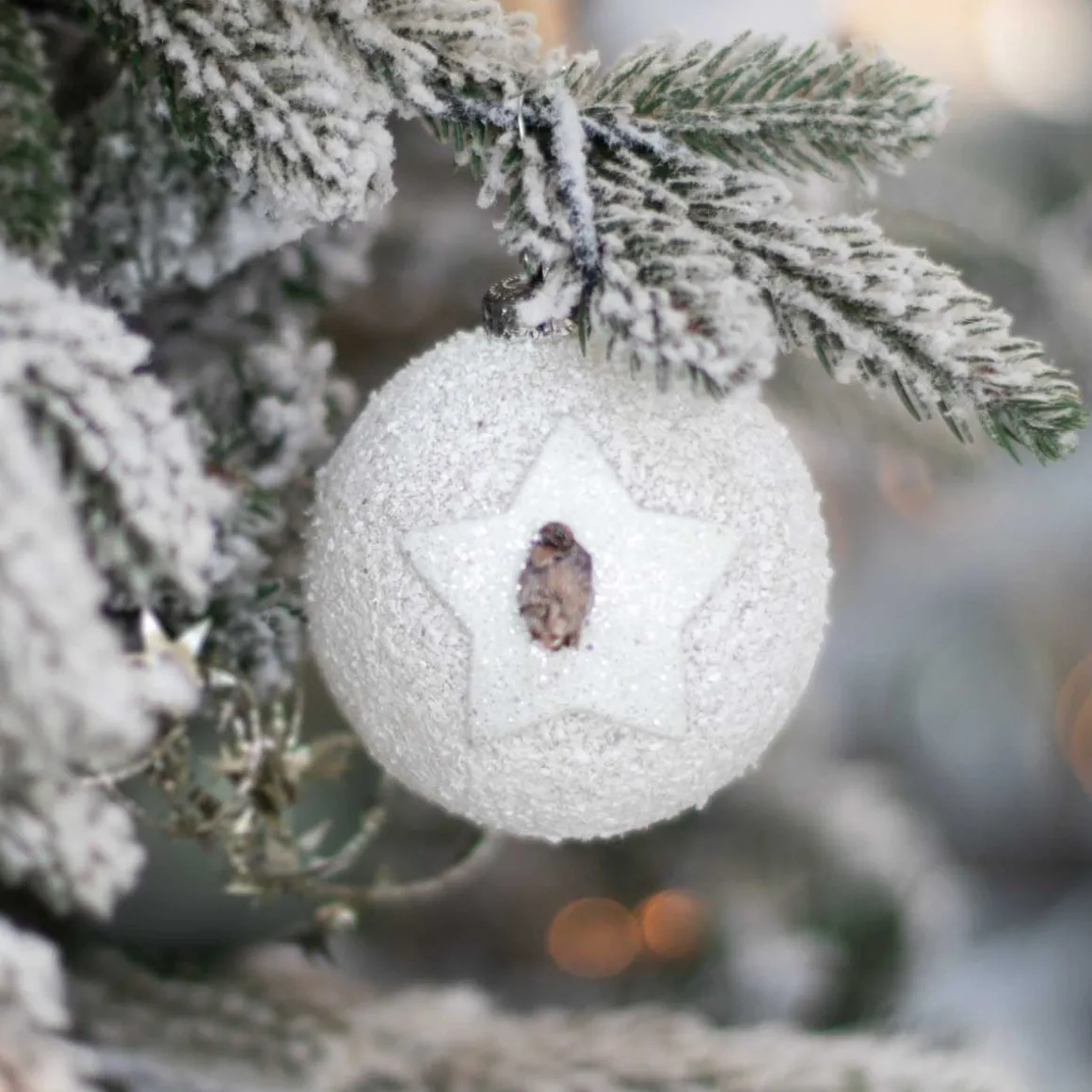 Plastic Christmas Bauble With Star 8 Cm White