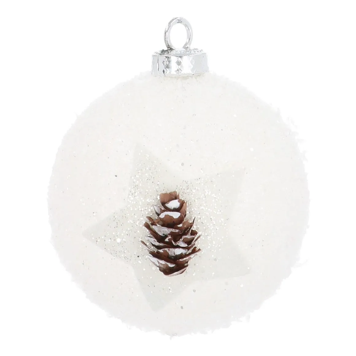Plastic Christmas Bauble With Star 8 Cm White